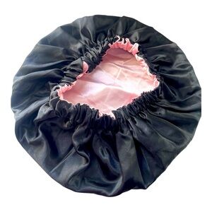 Luxury Reversible Satin Bonnet - Black & Pink Dual-Layer Adjustable Sleep Cap